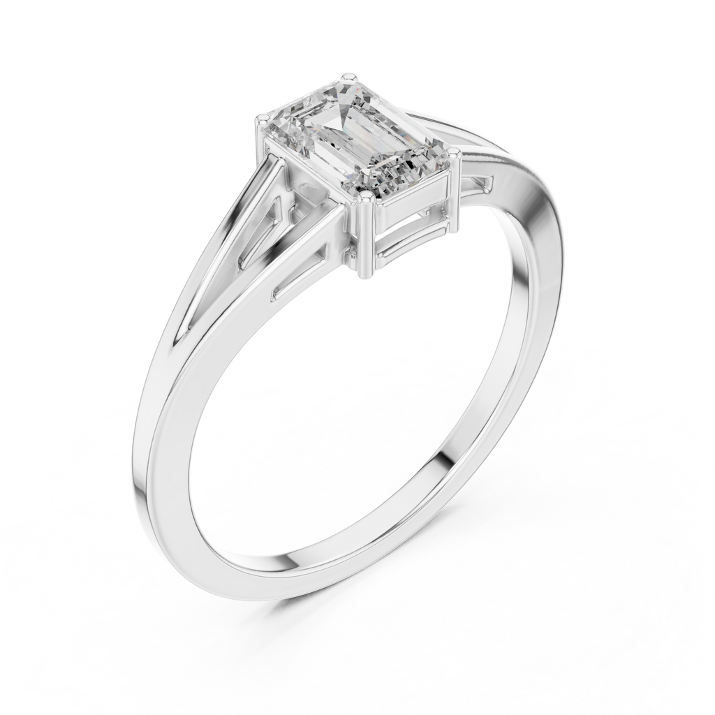 0.70 CT Emerald Cut Solitaire Cathedral Engagement Ring