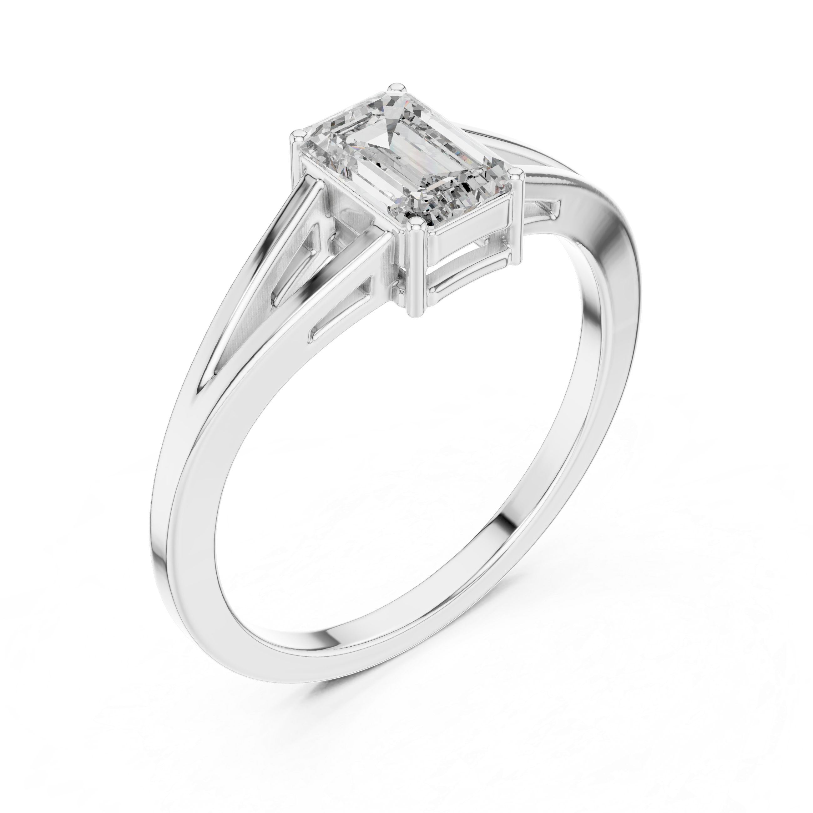 0.70 CT Emerald Cut Solitaire Cathedral Engagement Ring