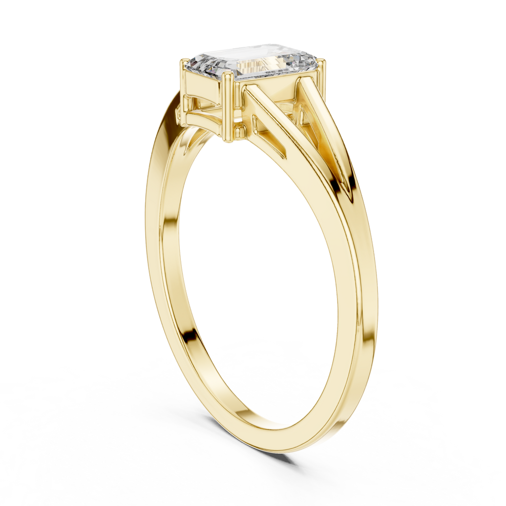 0.70 CT Emerald Cut Solitaire Cathedral Engagement Ring
