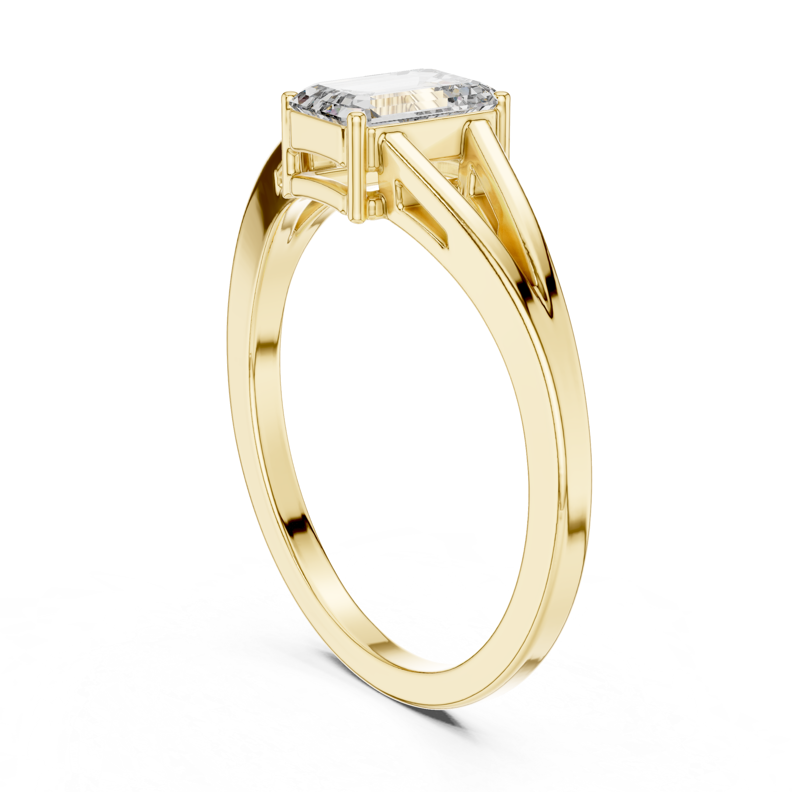 0.70 CT Emerald Cut Solitaire Cathedral Engagement Ring