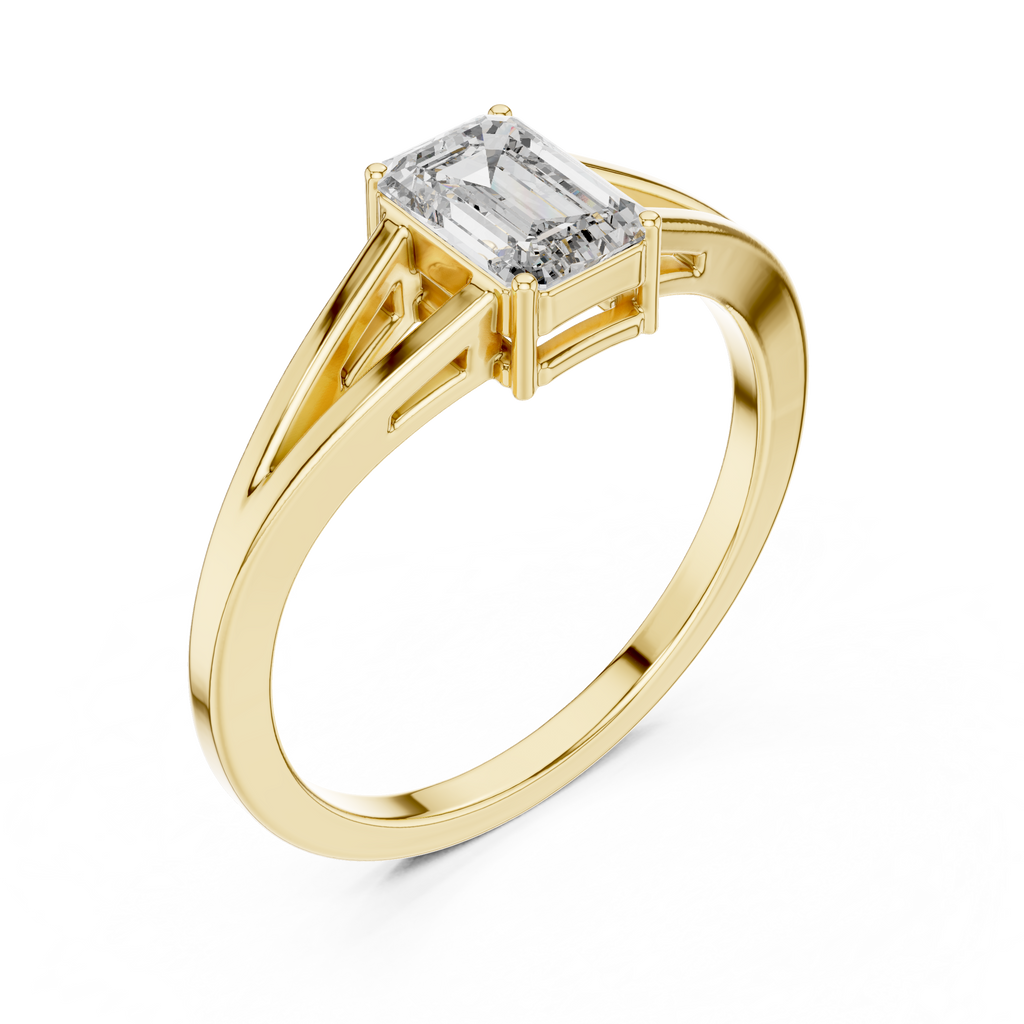0.70 CT Emerald Cut Solitaire Cathedral Engagement Ring