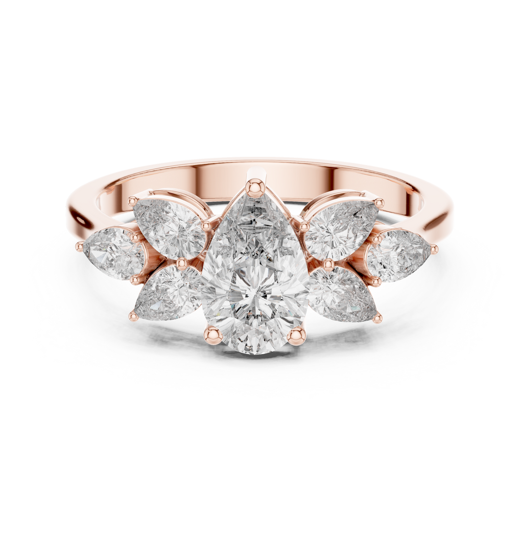 1.31 CT Pear Cut Diamond Floral Cluster Engagement Ring