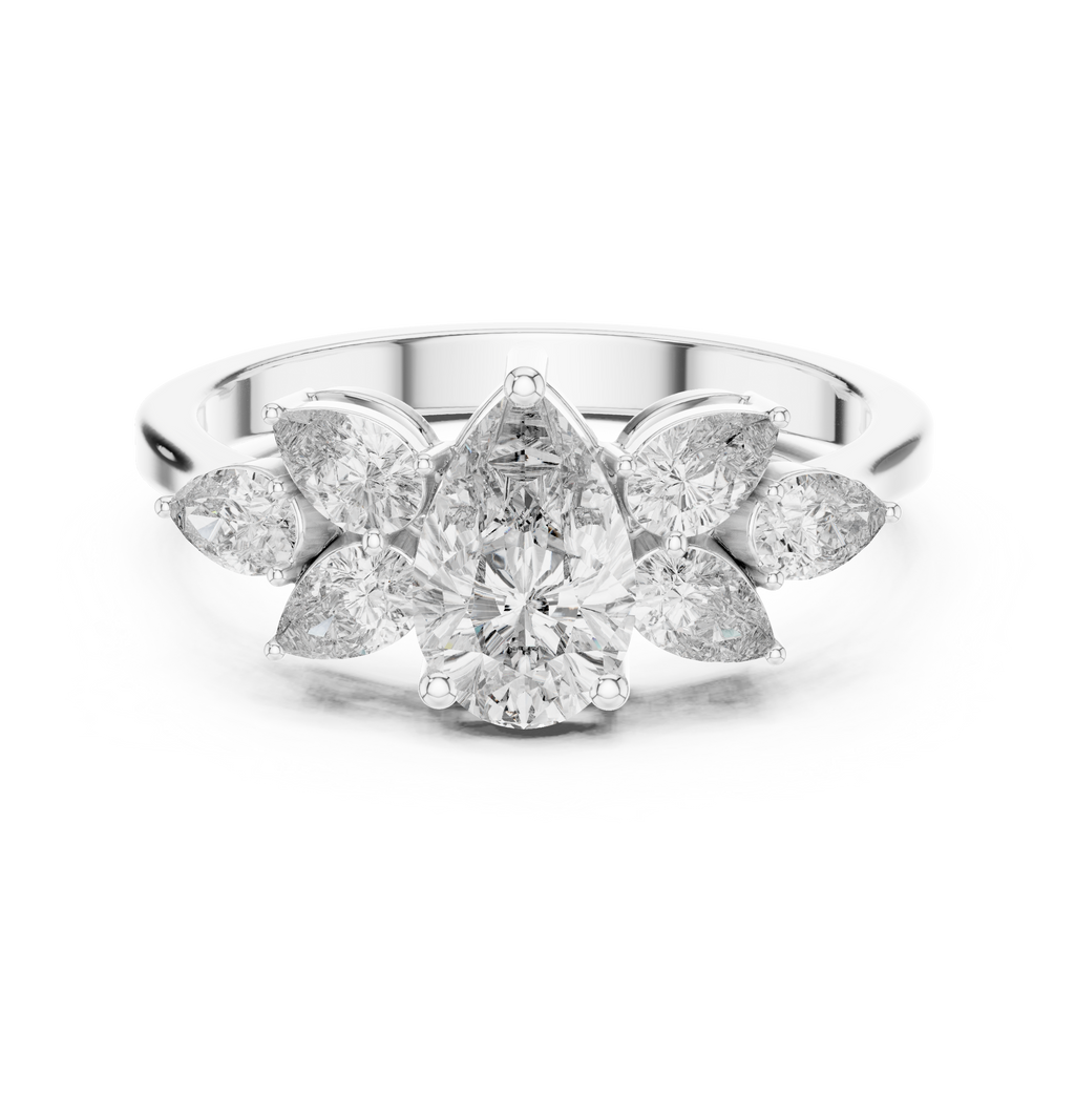 1.31 CT Pear Cut Diamond Floral Cluster Engagement Ring
