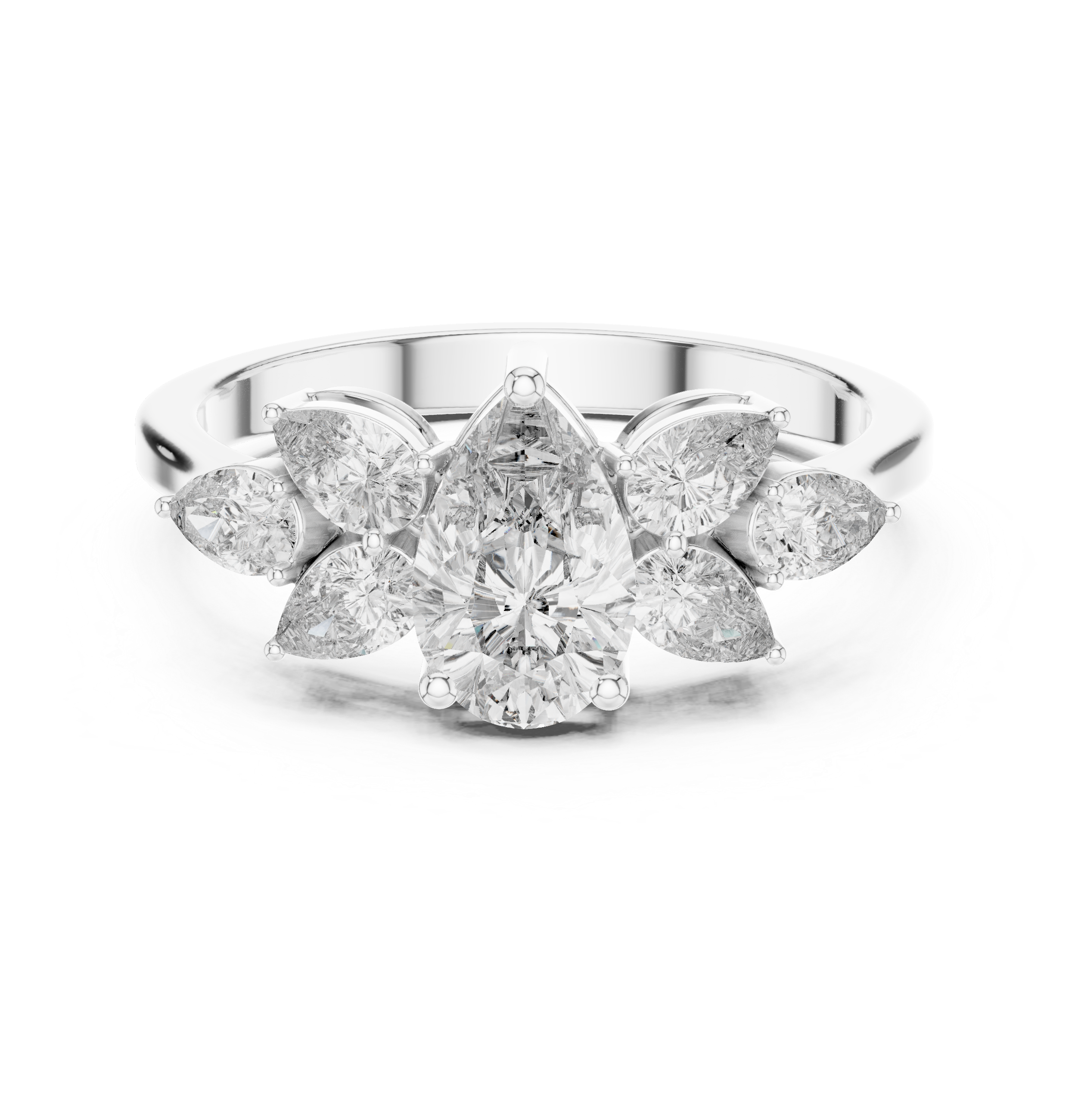 1.31 CT Pear Cut Diamond Floral Cluster Engagement Ring