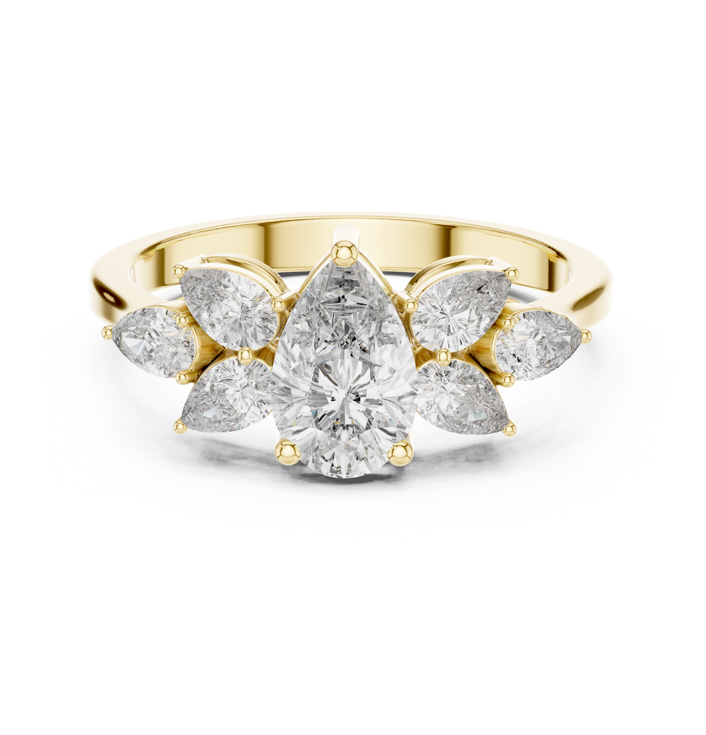 1.31 CT Pear Cut Diamond Floral Cluster Engagement Ring