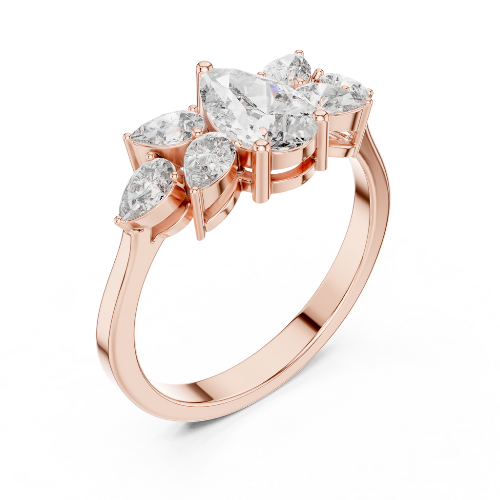 1.31 CT Pear Cut Diamond Floral Cluster Engagement Ring