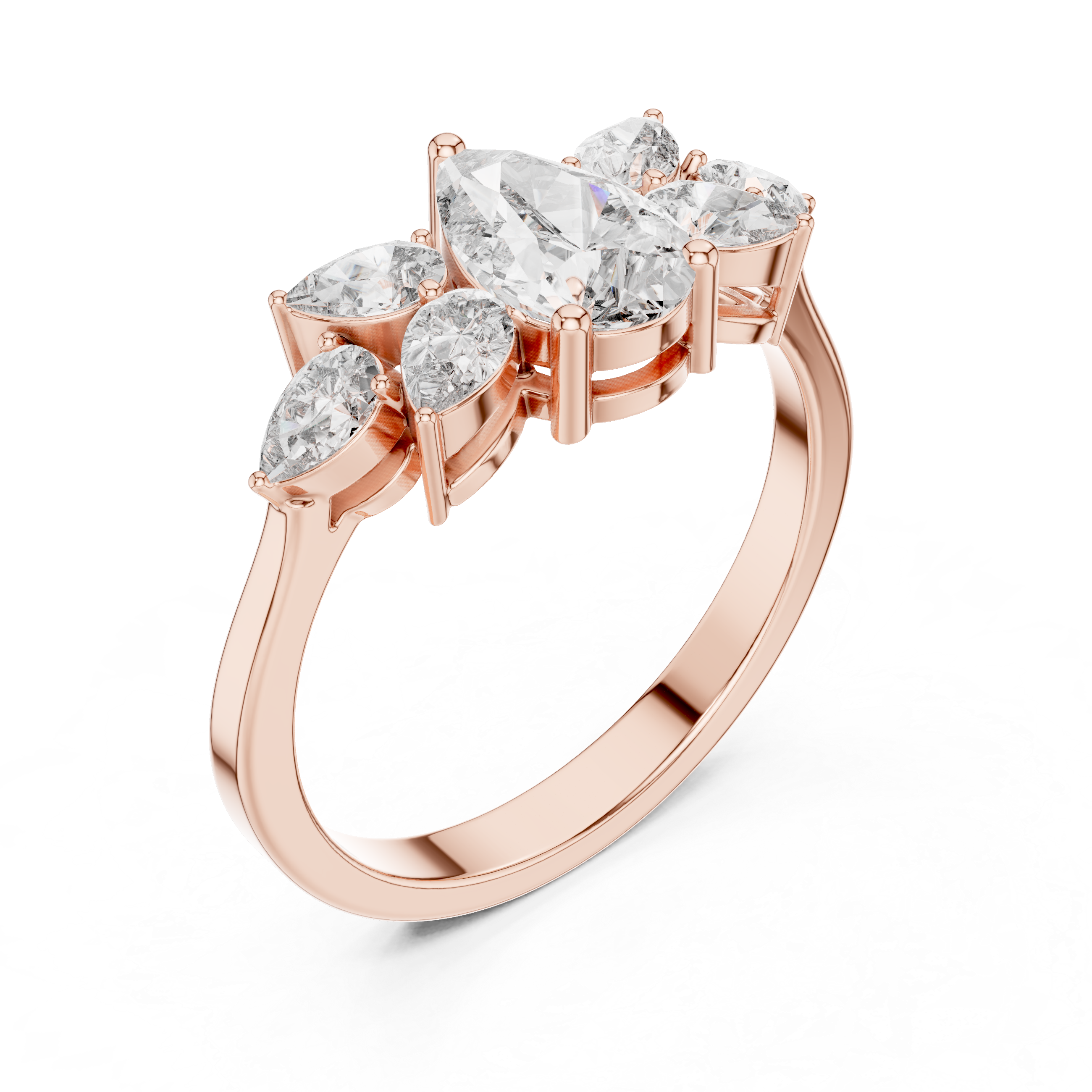 1.31 CT Pear Cut Diamond Floral Cluster Engagement Ring