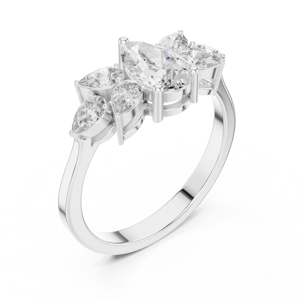 1.31 CT Pear Cut Diamond Floral Cluster Engagement Ring