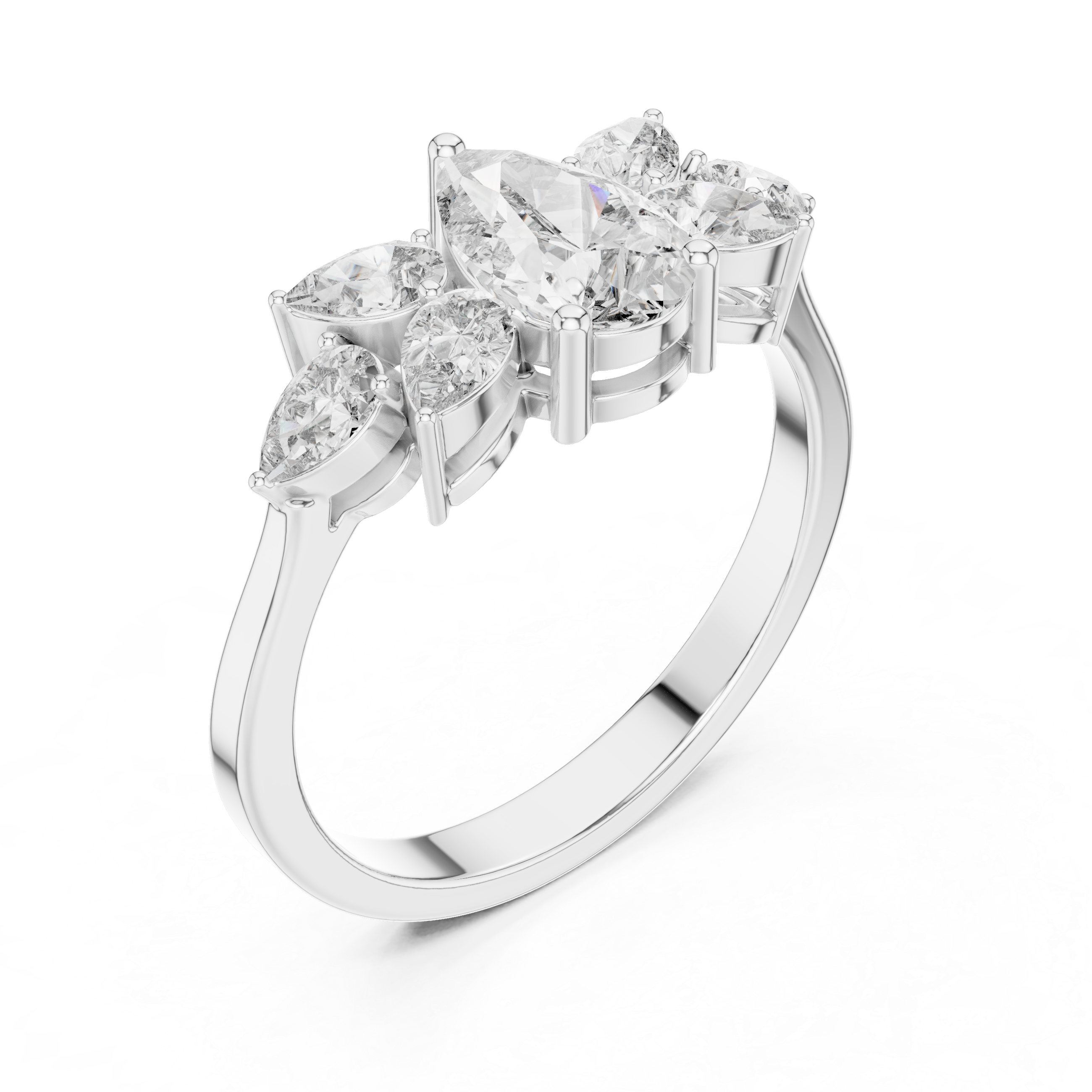 1.31 CT Pear Cut Diamond Floral Cluster Engagement Ring