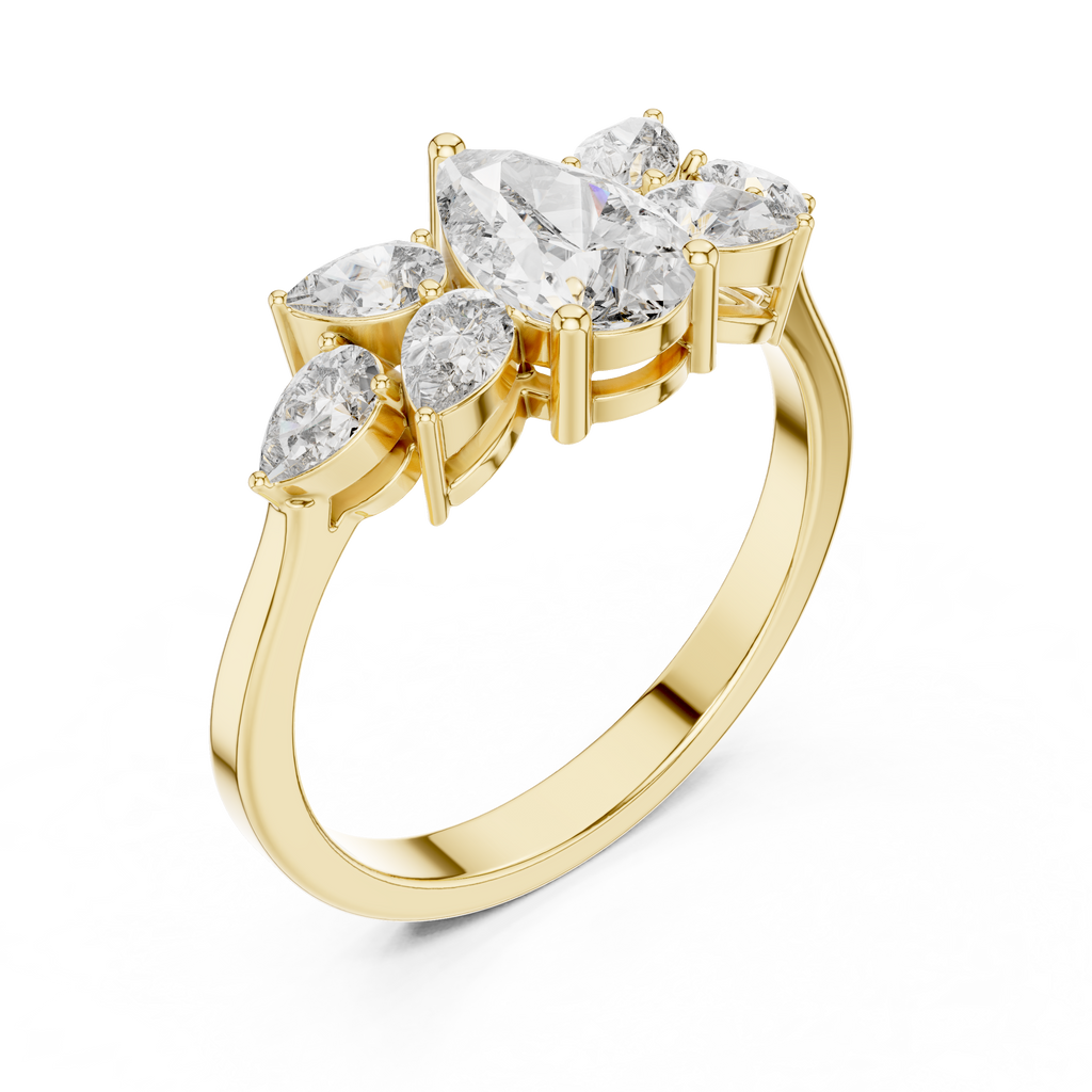 1.31 CT Pear Cut Diamond Floral Cluster Engagement Ring
