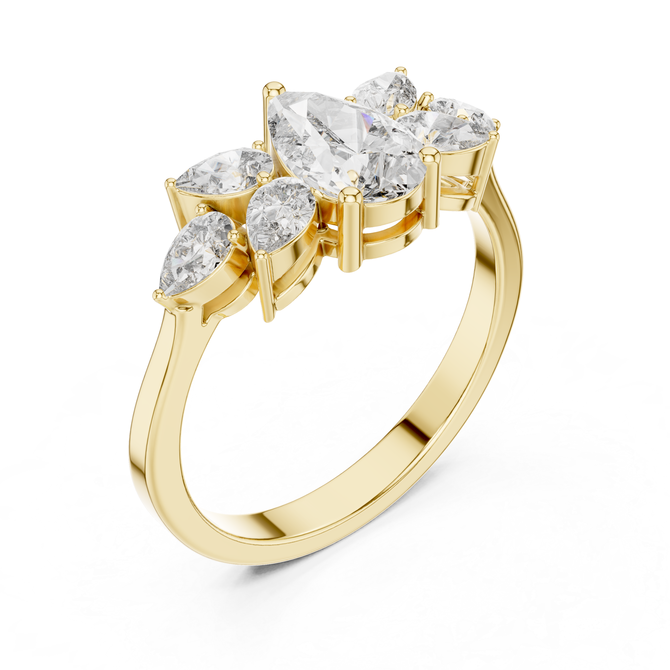 1.31 CT Pear Cut Diamond Floral Cluster Engagement Ring