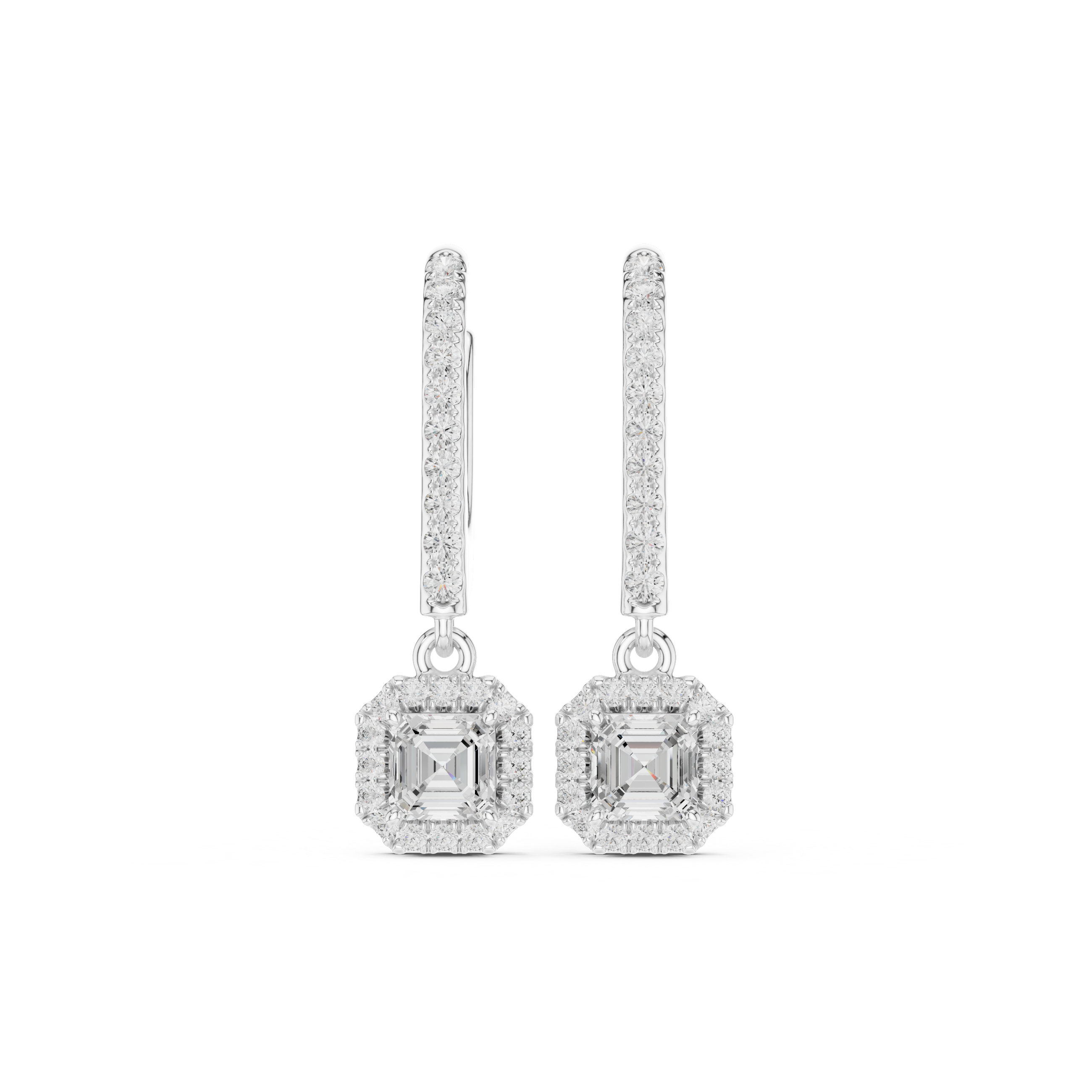 Asscher Cut Diamond Halo Drop Earrings