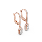Emerald Cut Diamond Halo Drop Earrings