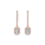 Emerald Cut Diamond Halo Drop Earrings
