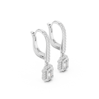 Emerald Cut Diamond Halo Drop Earrings