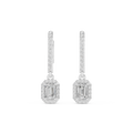 Emerald Cut Diamond Halo Drop Earrings