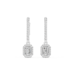 Emerald Cut Diamond Halo Drop Earrings