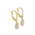 Emerald Cut Diamond Halo Drop Earrings