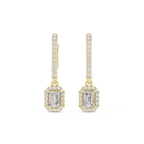 Emerald Cut Diamond Halo Drop Earrings