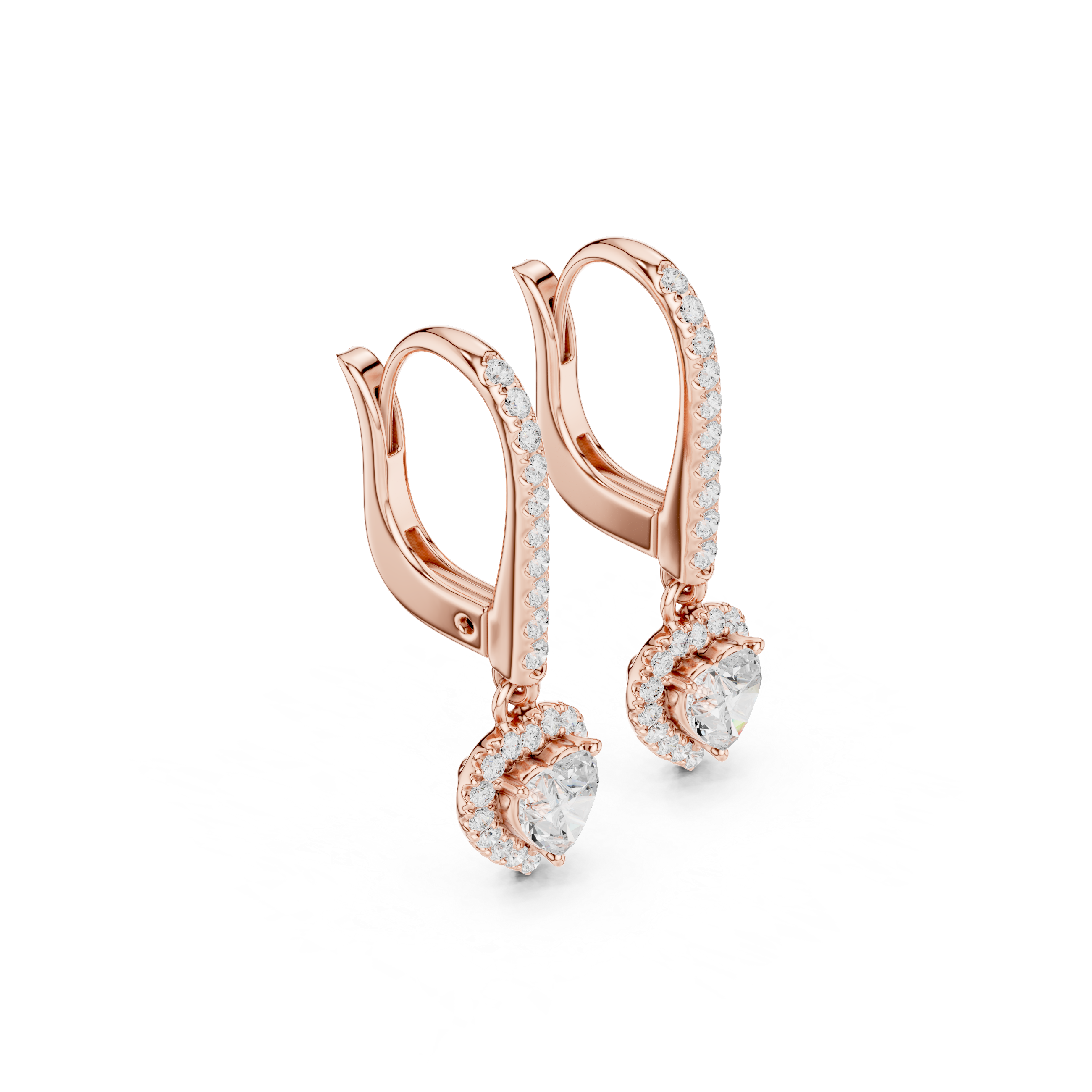 Heart Cut Diamond Halo Drop Earrings