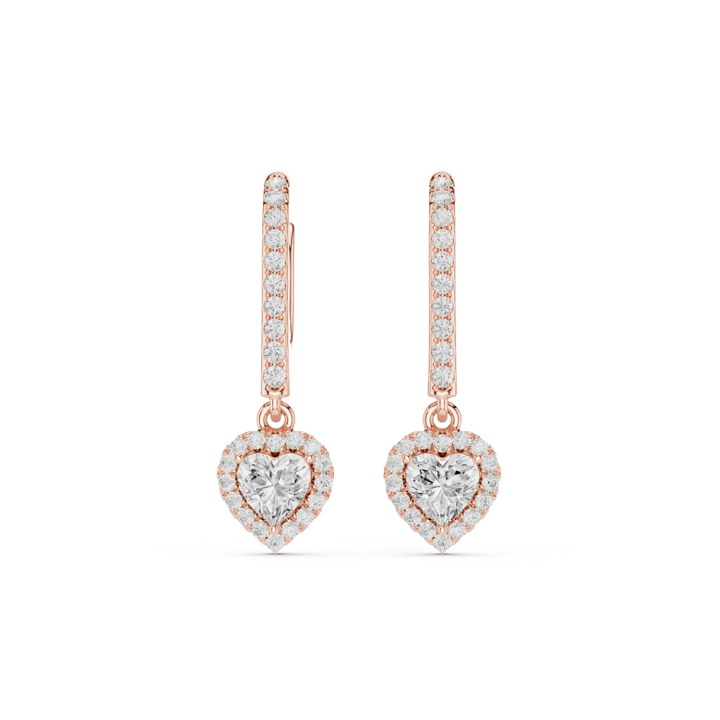 Heart Cut Diamond Halo Drop Earrings