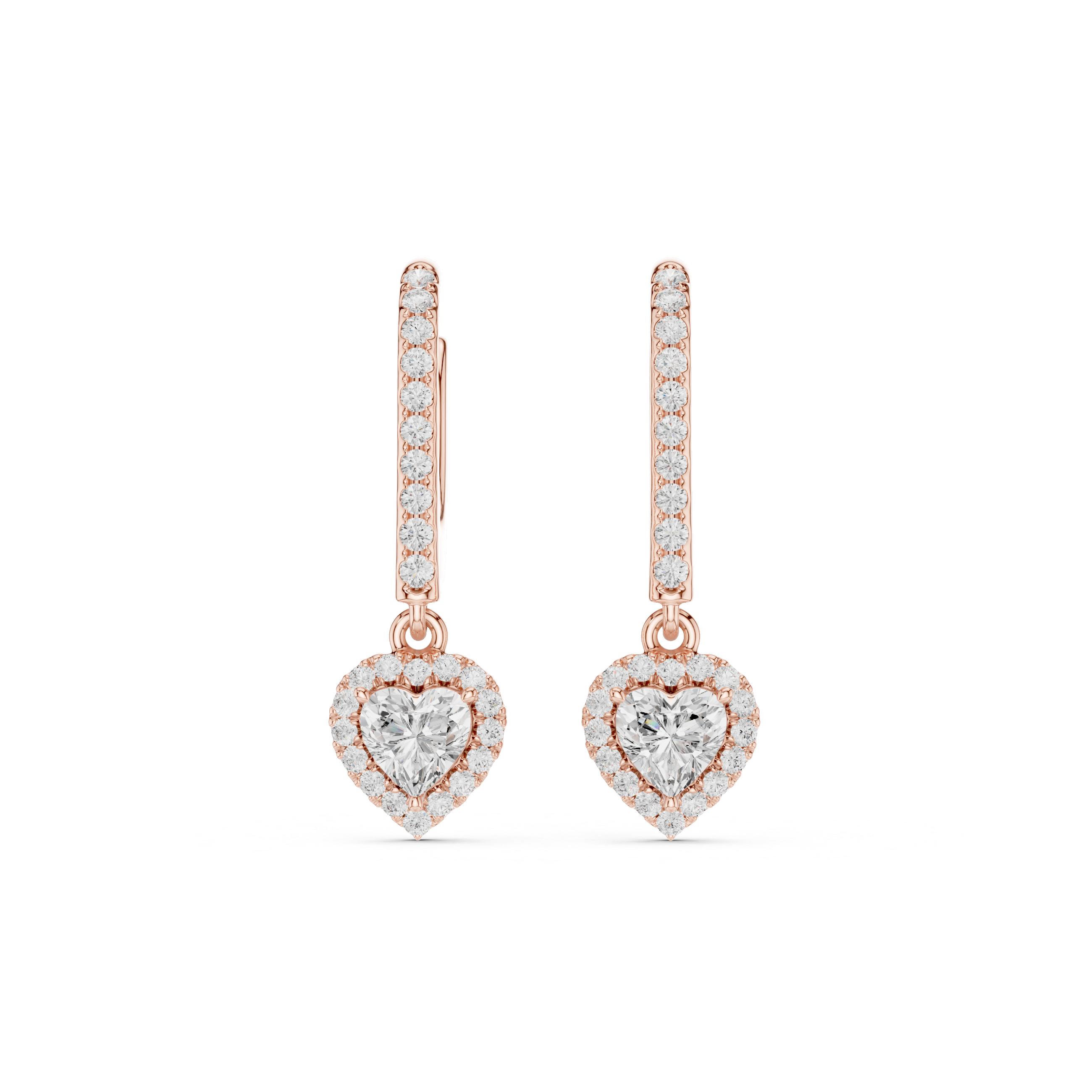 Heart Cut Diamond Halo Drop Earrings