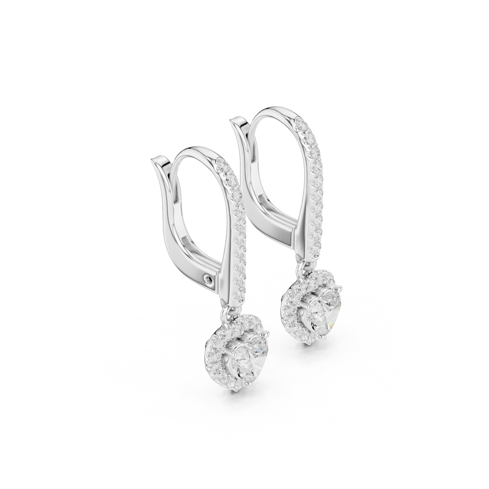 Heart Cut Diamond Halo Drop Earrings