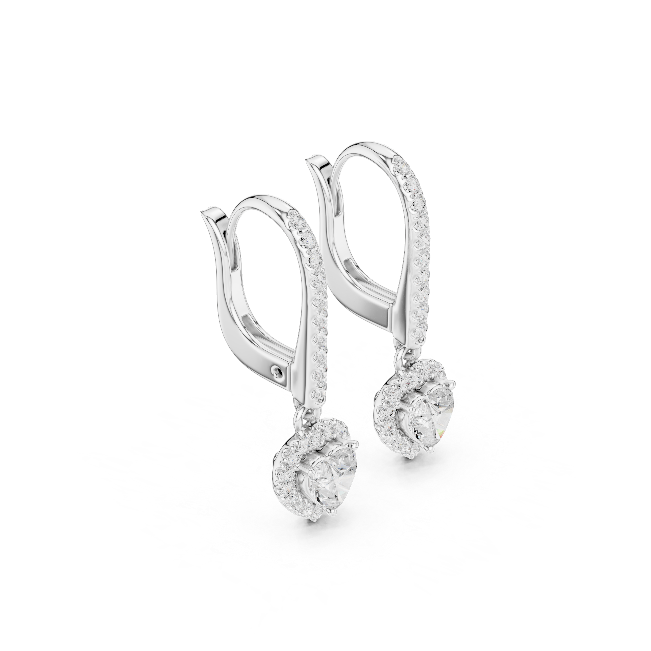 Heart Cut Diamond Halo Drop Earrings