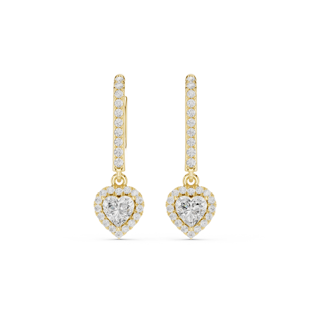Heart Cut Diamond Halo Drop Earrings