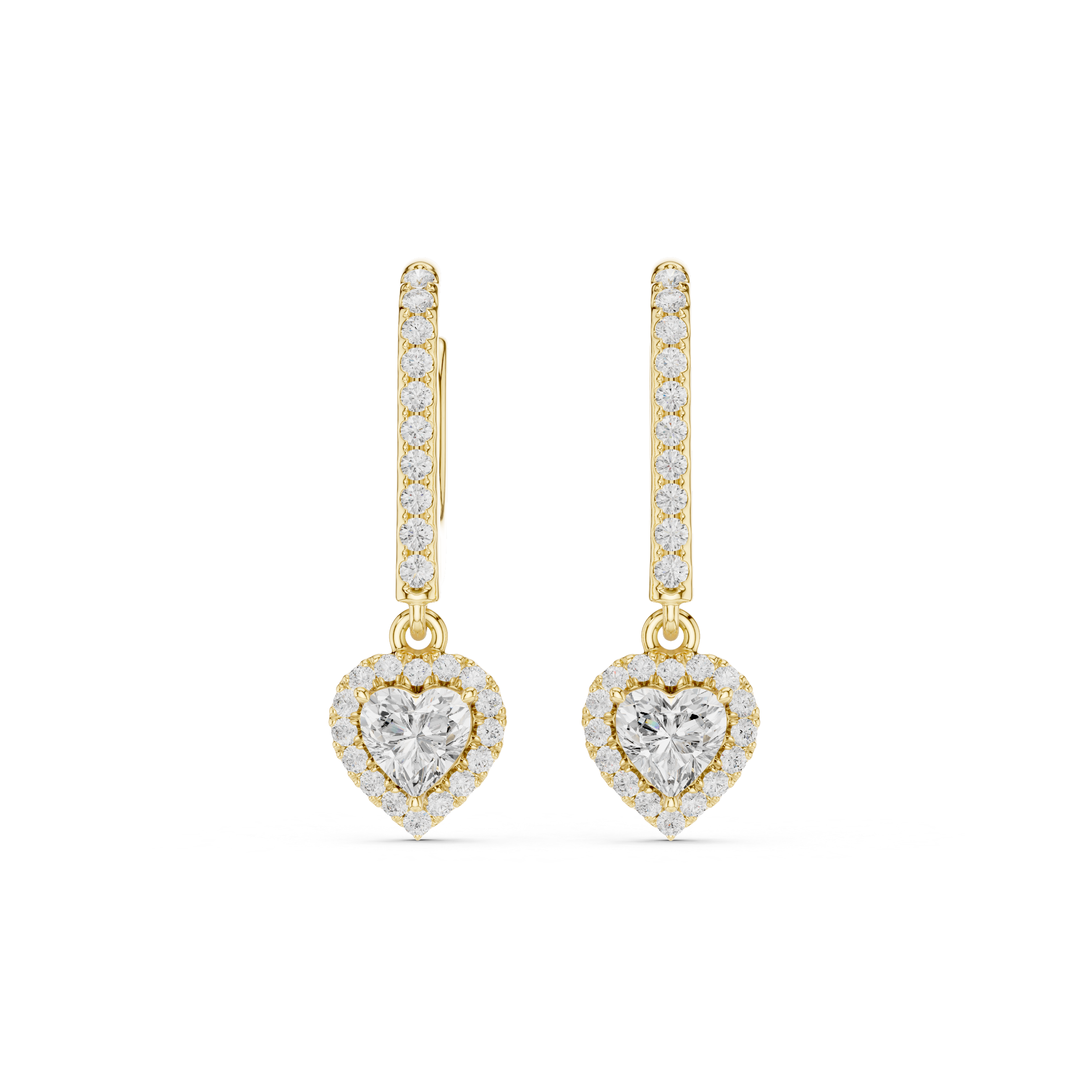 Heart Cut Diamond Halo Drop Earrings