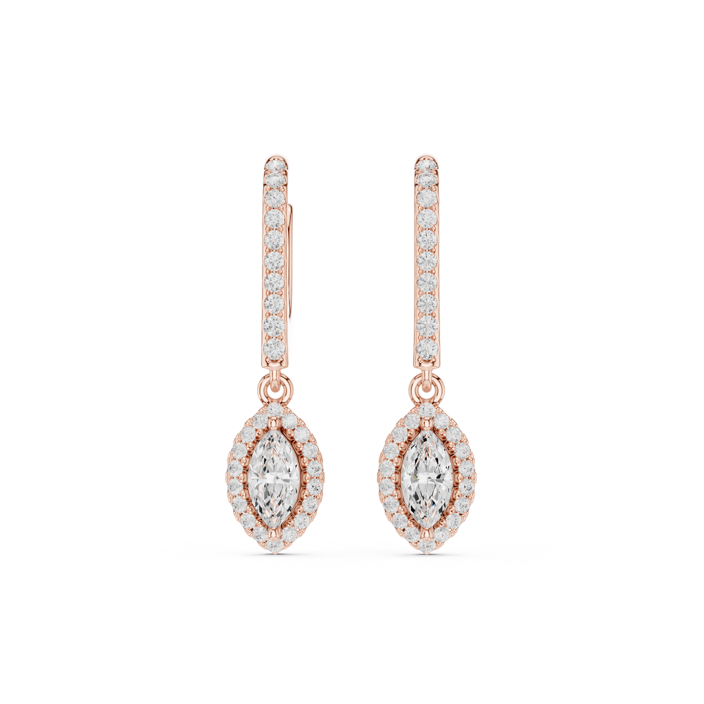 Marquise Cut Diamond Halo Drop Earrings