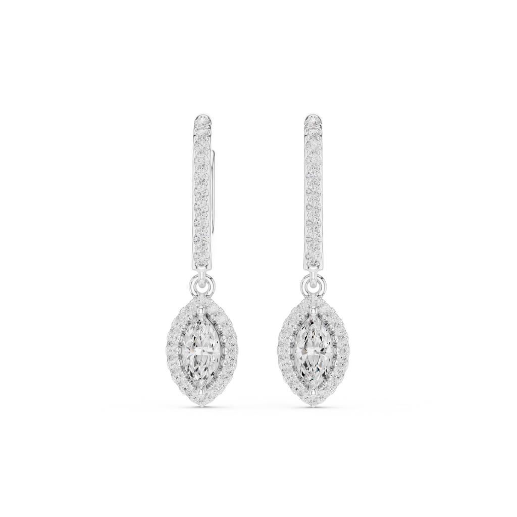 Marquise Cut Diamond Halo Drop Earrings