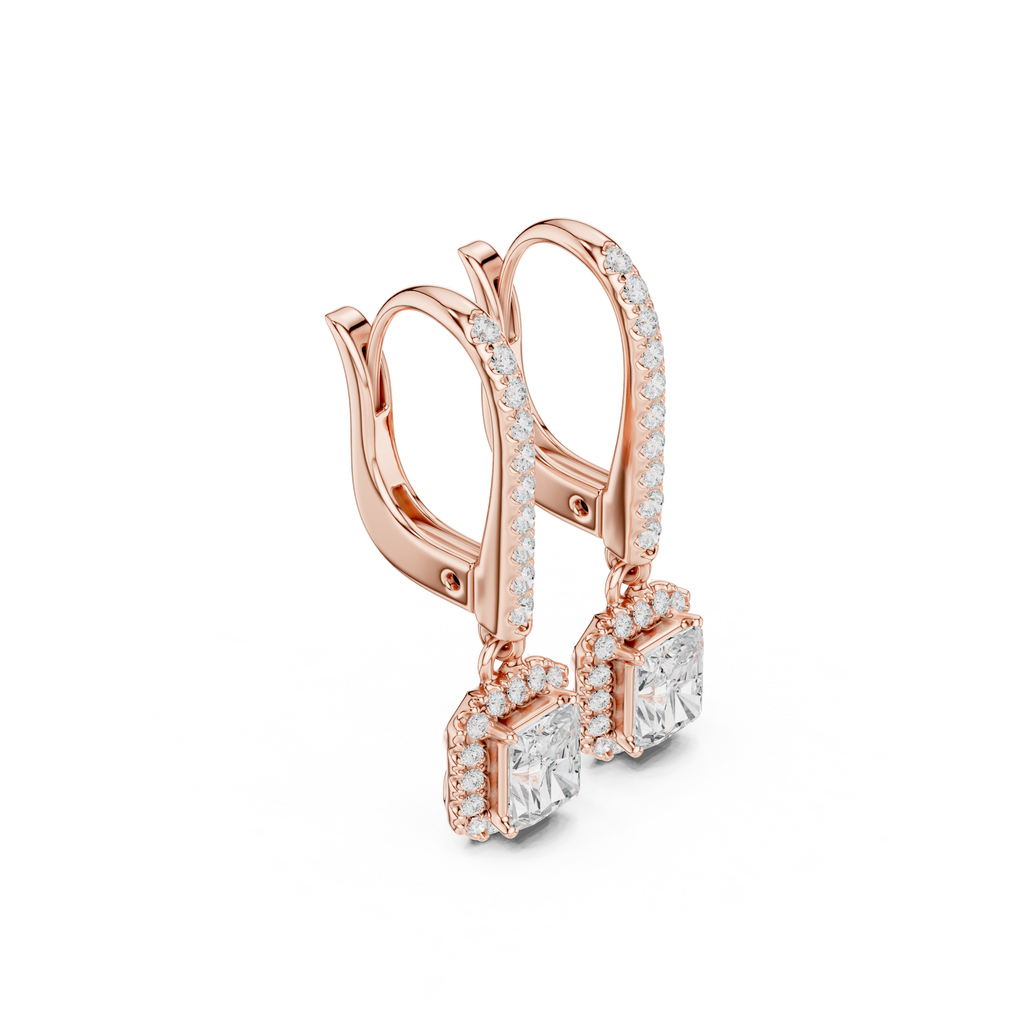 Radiant Cut Diamond Halo Drop Earrings