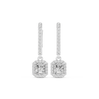 Radiant Cut Diamond Halo Drop Earrings