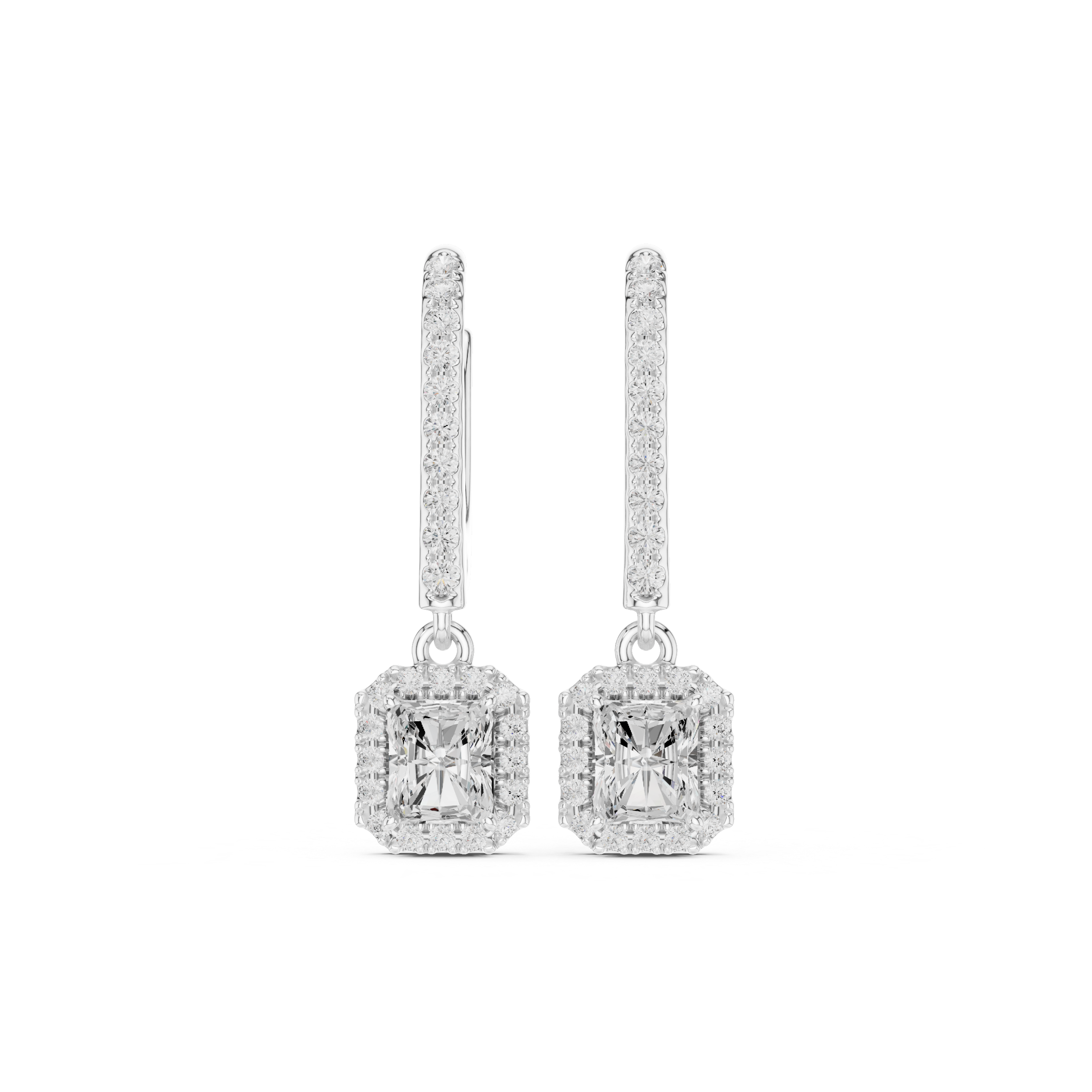 Radiant Cut Diamond Halo Drop Earrings