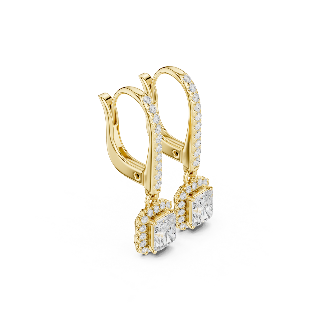 Radiant Cut Diamond Halo Drop Earrings