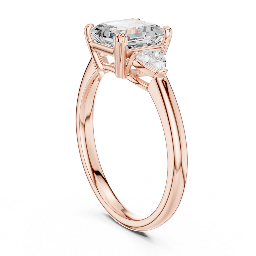 Asscher Cut Three Stone Diamond Engagement Ring with Trillion Side Stones