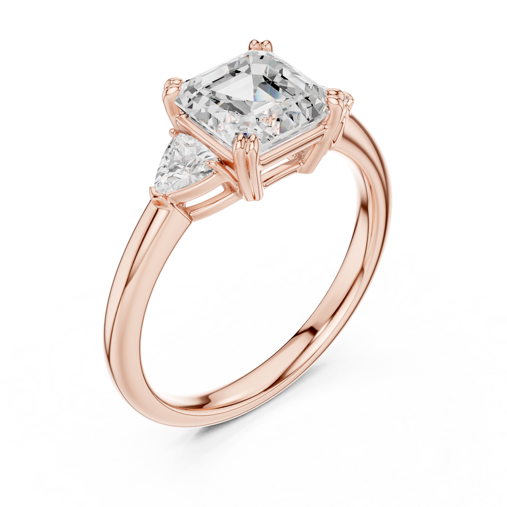 Asscher Cut Three Stone Diamond Engagement Ring with Trillion Side Stones