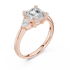 Asscher Cut Three Stone Diamond Engagement Ring with Trillion Side Stones