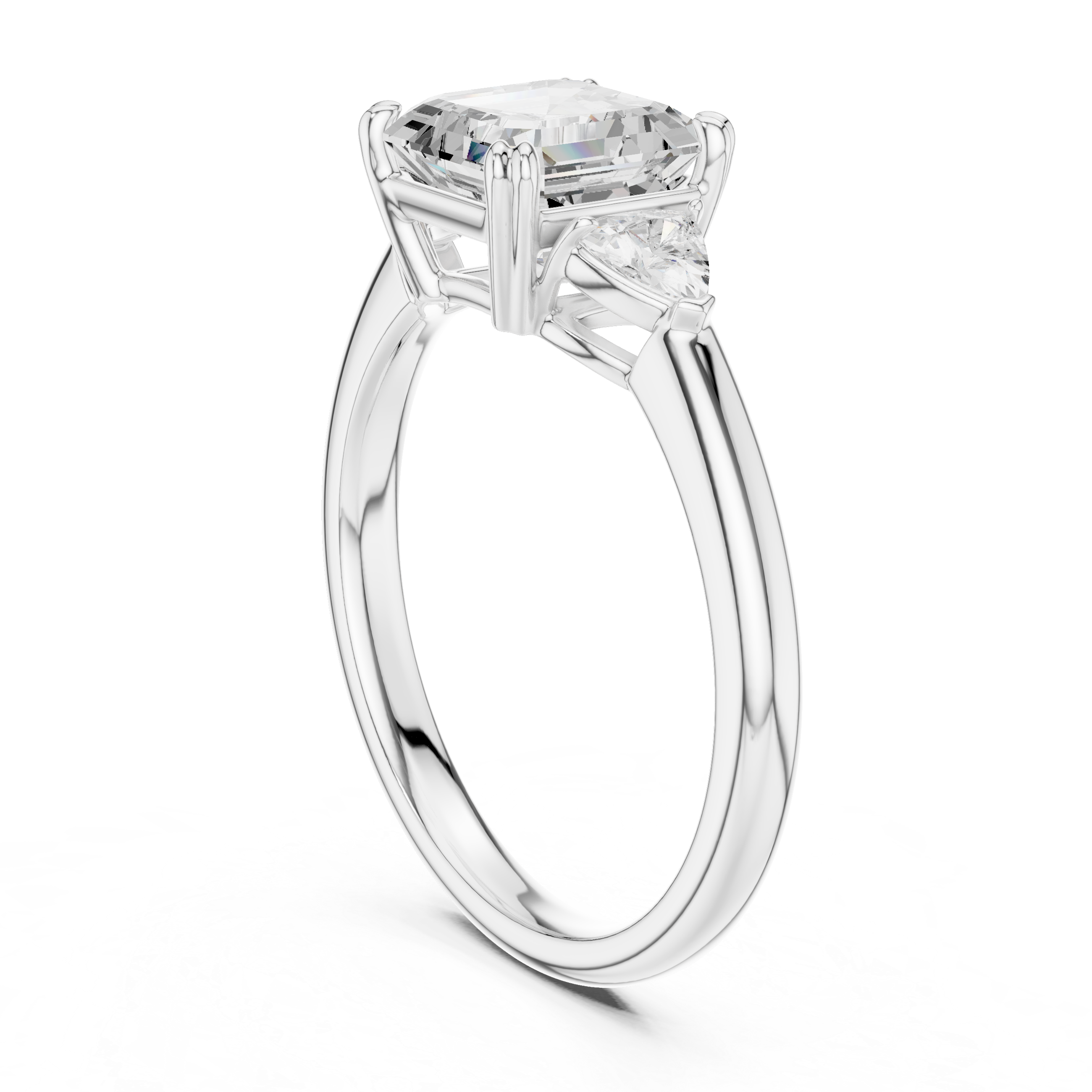 Asscher Cut Three Stone Diamond Engagement Ring with Trillion Side Stones