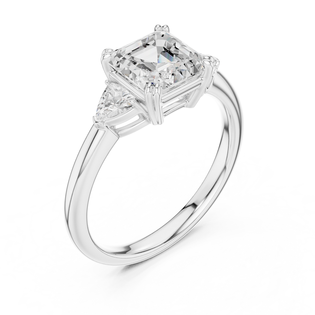 Asscher Cut Three Stone Diamond Engagement Ring with Trillion Side Stones