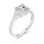Asscher Cut Three Stone Diamond Engagement Ring with Trillion Side Stones