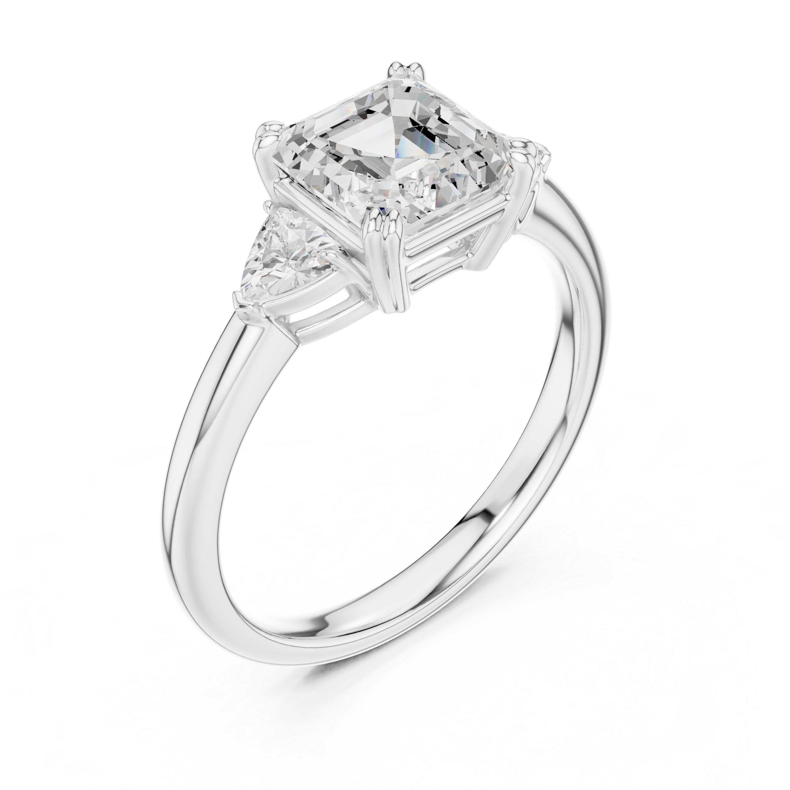 Asscher Cut Three Stone Diamond Engagement Ring with Trillion Side Stones