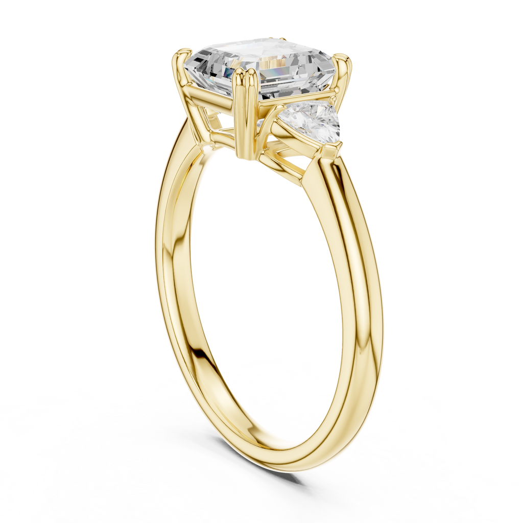Asscher Cut Three Stone Diamond Engagement Ring with Trillion Side Stones