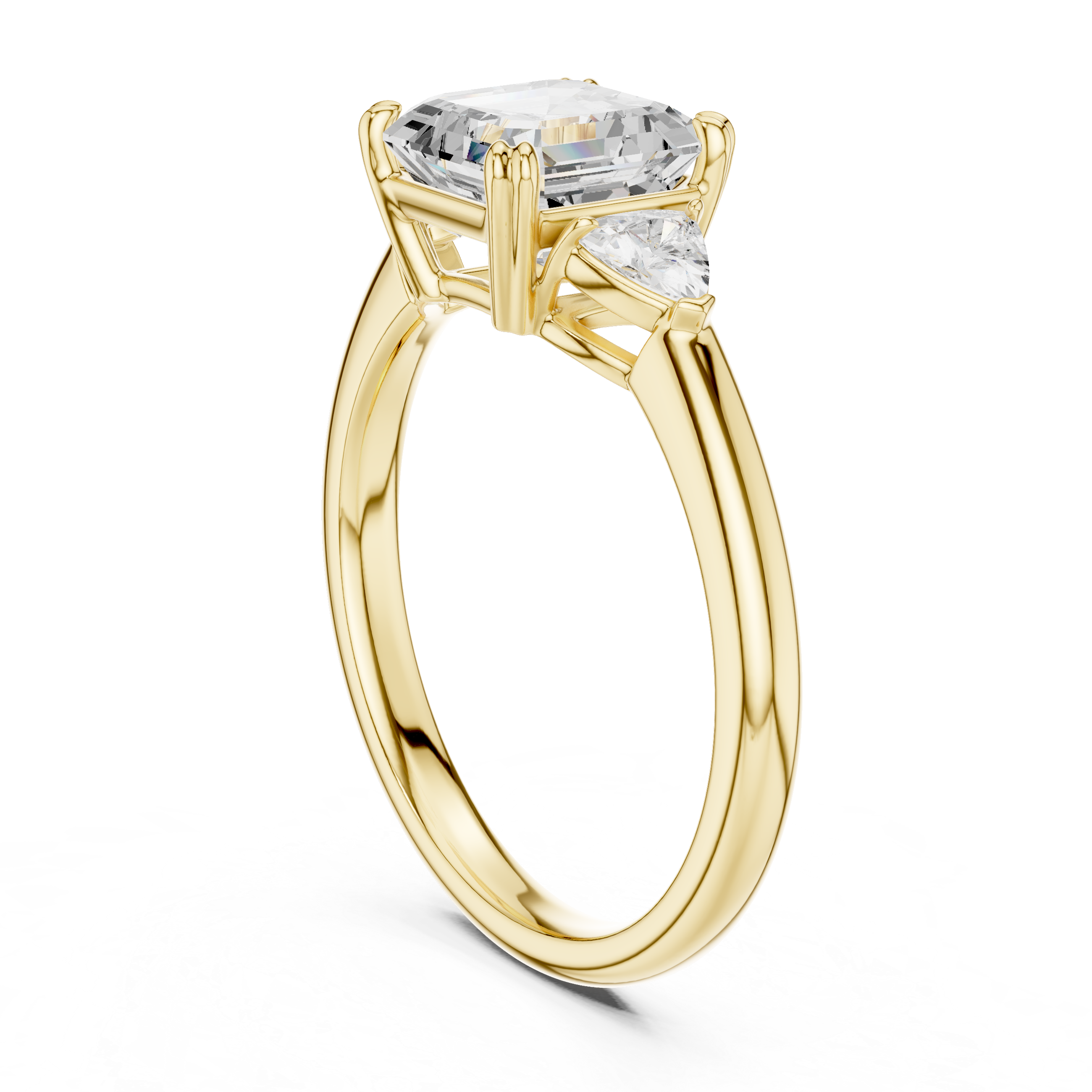 Asscher Cut Three Stone Diamond Engagement Ring with Trillion Side Stones