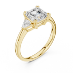 Asscher Cut Three Stone Diamond Engagement Ring with Trillion Side Stones