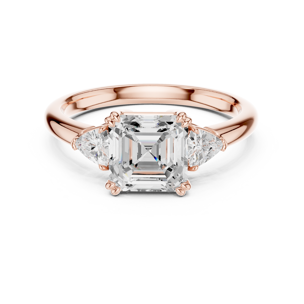 Asscher Cut Three Stone Diamond Engagement Ring with Trillion Side Stones