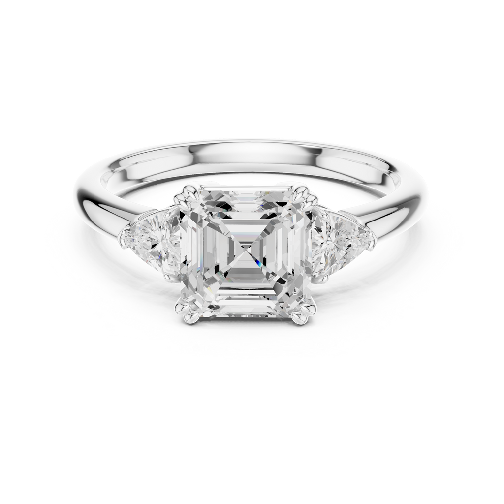 Asscher Cut Three Stone Diamond Engagement Ring with Trillion Side Stones