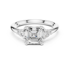 Asscher Cut Three Stone Diamond Engagement Ring with Trillion Side Stones