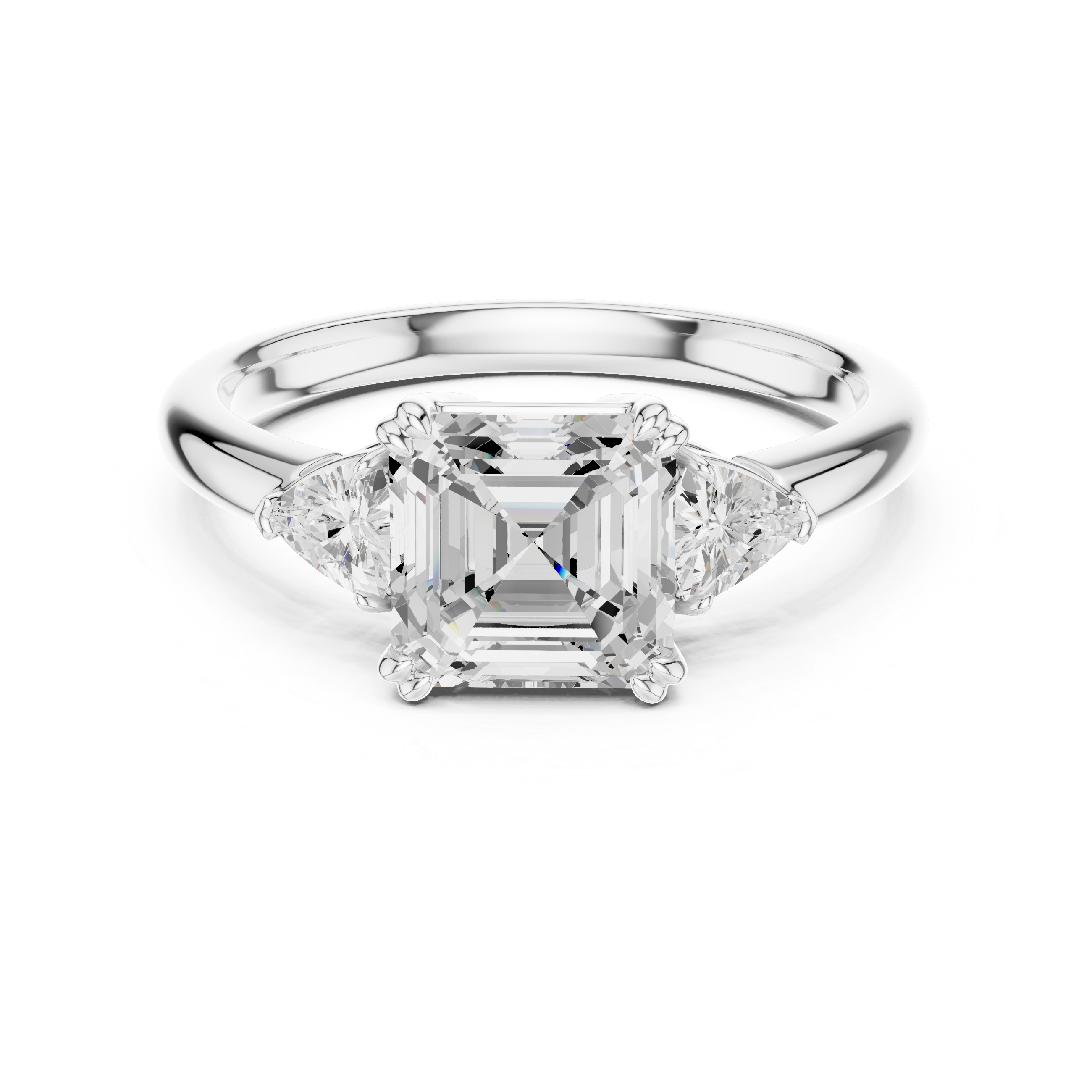 Asscher Cut Three Stone Diamond Engagement Ring with Trillion Side Stones